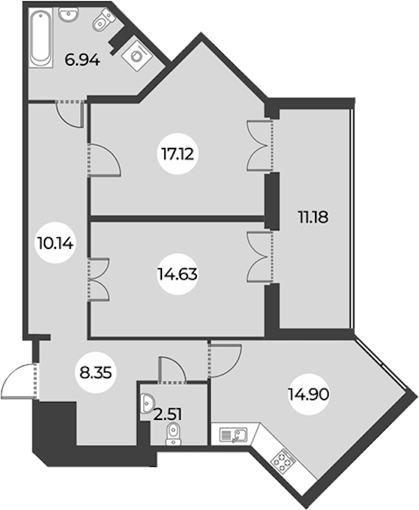 2-комнатная квартира 80.18 м², 3/24 эт., ЖК «Огни Залива»